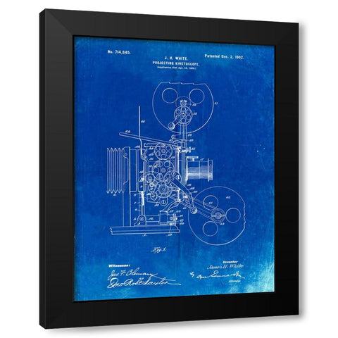 PP1000-Faded Blueprint Projecting Kinetoscope Patent Poster Black Modern Wood Framed Art Print by Borders, Cole
