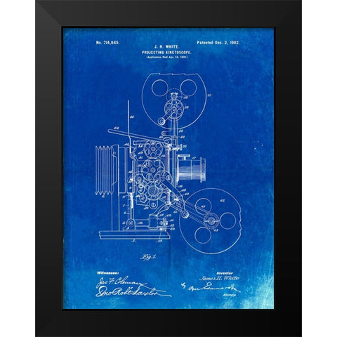 PP1000-Faded Blueprint Projecting Kinetoscope Patent Poster Black Modern Wood Framed Art Print by Borders, Cole
