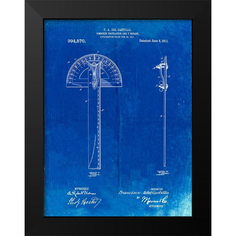 PP1002-Faded Blueprint Protractor T-Square Patent Poster Black Modern Wood Framed Art Print by Borders, Cole