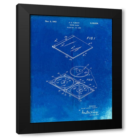 PP1008-Faded Blueprint Record Album Patent Poster Black Modern Wood Framed Art Print with Double Matting by Borders, Cole