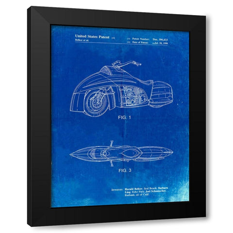 PP1015-Faded Blueprint Robin Motorcycle Patent Poster Black Modern Wood Framed Art Print by Borders, Cole