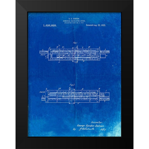 PP1040-Faded Blueprint Slide Rule Patent Poster Black Modern Wood Framed Art Print by Borders, Cole
