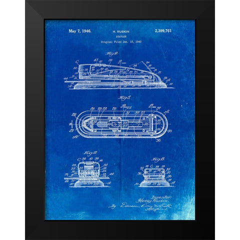 PP1052-Faded Blueprint Stapler Patent Poster Black Modern Wood Framed Art Print by Borders, Cole
