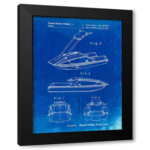 PP1076-Faded Blueprint Suzuki Jet Ski Patent Poster Black Modern Wood Framed Art Print by Borders, Cole