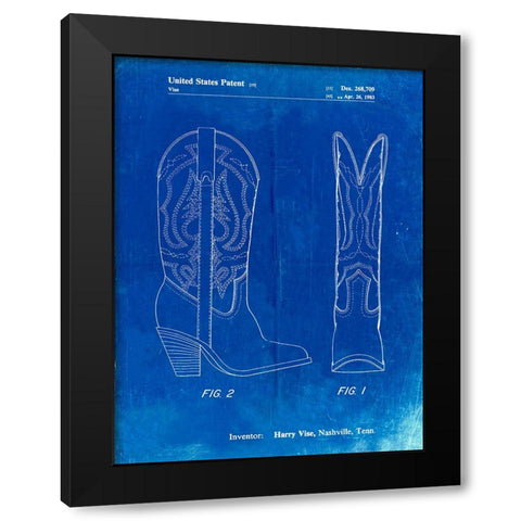 PP1098-Faded Blueprint Texas Boot Company 1983 Cowboy Boots Patent Poster Black Modern Wood Framed Art Print with Double Matting by Borders, Cole