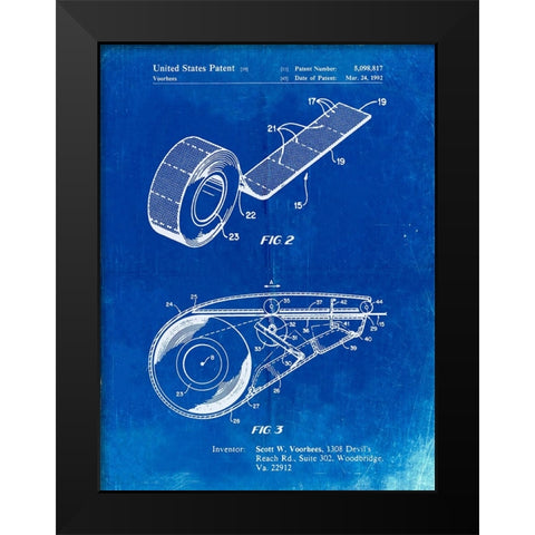 PP1133-Faded Blueprint White Out Tape Patent Poster Black Modern Wood Framed Art Print by Borders, Cole