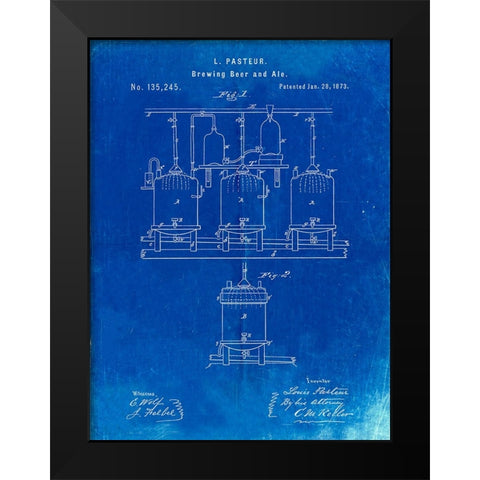 PP80-Faded Blueprint Brewing Beer And Ale Poster Black Modern Wood Framed Art Print by Borders, Cole