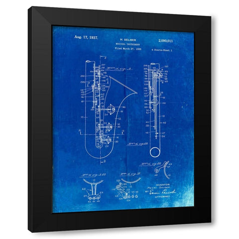 PP156- Faded Blueprint Selmer 1937 Saxophone Poster Black Modern Wood Framed Art Print with Double Matting by Borders, Cole