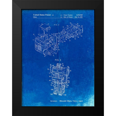 PP179- Faded Blueprint Optimus Prime Transformer Poster Black Modern Wood Framed Art Print by Borders, Cole