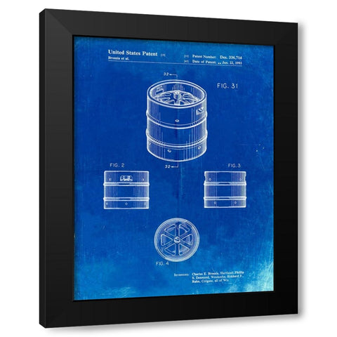 PP193- Faded Blueprint Miller Beer Keg Patent Poster Black Modern Wood Framed Art Print by Borders, Cole