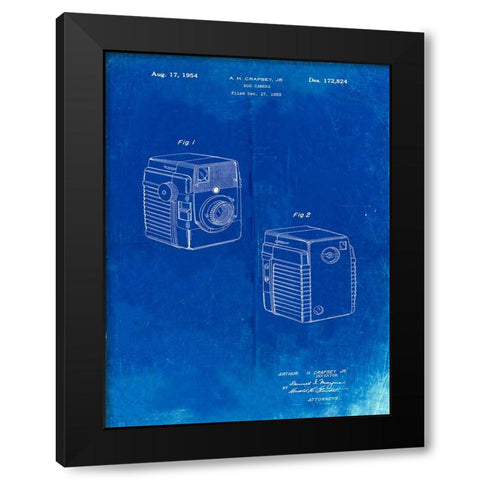 PP300-Faded Blueprint Kodak Brownie Bullseye 1954 Patent Poster Black Modern Wood Framed Art Print with Double Matting by Borders, Cole