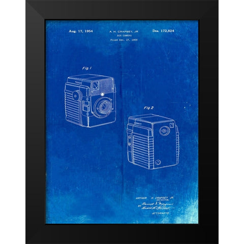 PP300-Faded Blueprint Kodak Brownie Bullseye 1954 Patent Poster Black Modern Wood Framed Art Print by Borders, Cole