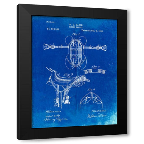 PP444-Faded Blueprint Horse Saddle Patent Poster Black Modern Wood Framed Art Print with Double Matting by Borders, Cole