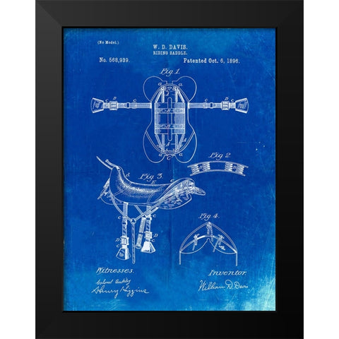 PP444-Faded Blueprint Horse Saddle Patent Poster Black Modern Wood Framed Art Print by Borders, Cole