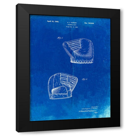 PP538-Faded Blueprint A.J. Turner Baseball Mitt Patent Poster Black Modern Wood Framed Art Print by Borders, Cole