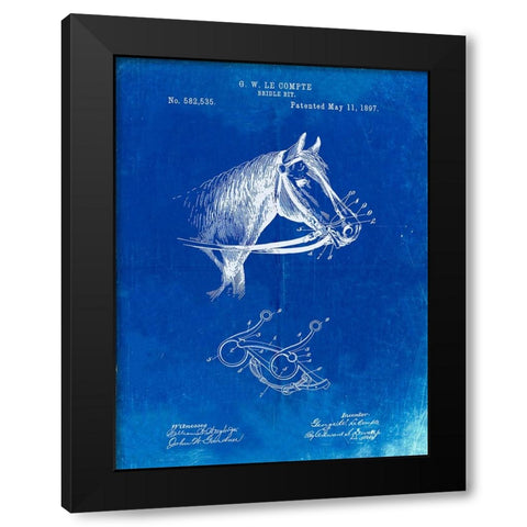 PP611-Faded Blueprint Horse Bridle Bit Poster Black Modern Wood Framed Art Print with Double Matting by Borders, Cole