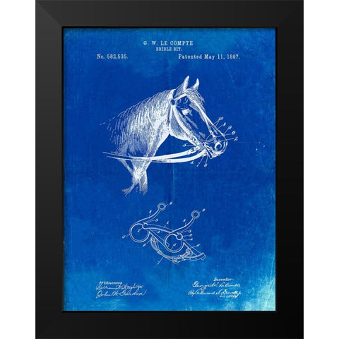 PP611-Faded Blueprint Horse Bridle Bit Poster Black Modern Wood Framed Art Print by Borders, Cole