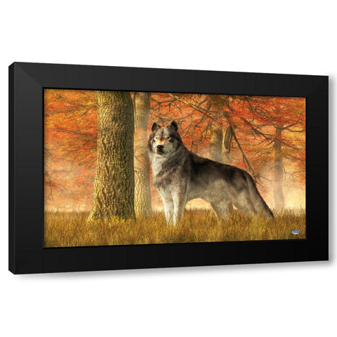 A Wolf In Autumn Black Modern Wood Framed Art Print with Double Matting by Eskridge, Daniel