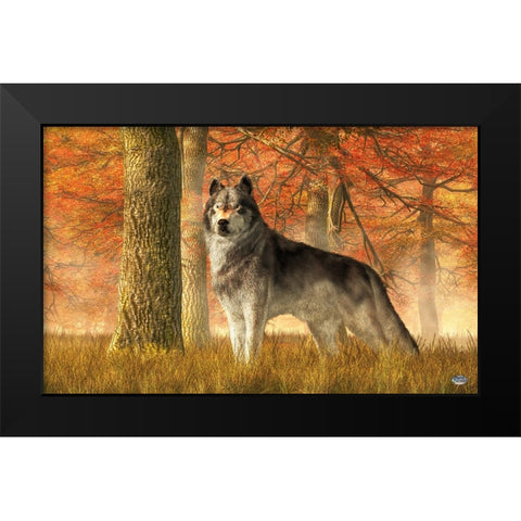 A Wolf In Autumn Black Modern Wood Framed Art Print by Eskridge, Daniel