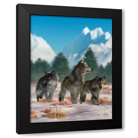 Three Wolves Black Modern Wood Framed Art Print with Double Matting by Eskridge, Daniel