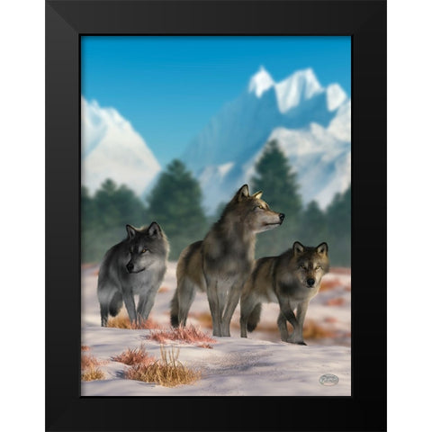 Three Wolves Black Modern Wood Framed Art Print by Eskridge, Daniel