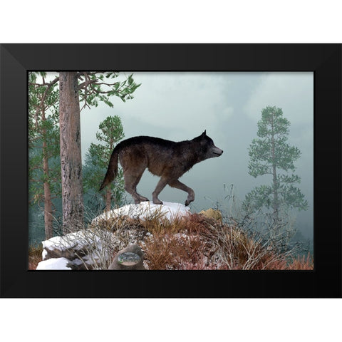 Winter Wolf Black Modern Wood Framed Art Print by Eskridge, Daniel