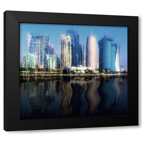 City of the Future Black Modern Wood Framed Art Print with Double Matting by Manlove, David