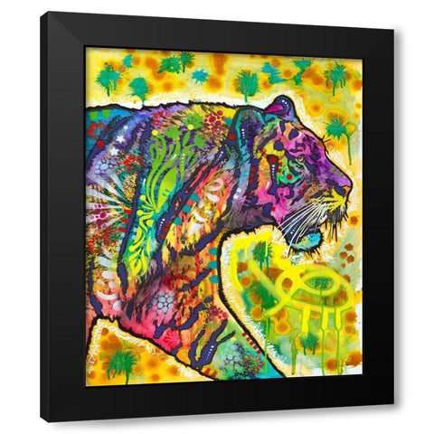 Psychedelic Tiger Black Modern Wood Framed Art Print with Double Matting by Dean Russo Collection