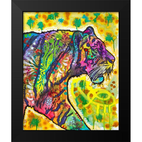 Psychedelic Tiger Black Modern Wood Framed Art Print by Dean Russo Collection