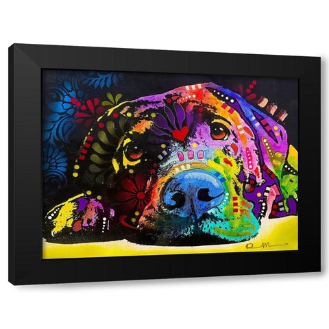 Lying Lab 2 Black Modern Wood Framed Art Print with Double Matting by Dean Russo Collection
