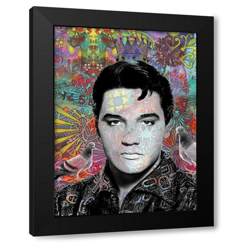 King Elvis Black Modern Wood Framed Art Print by Dean Russo Collection