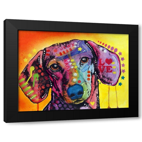 Tilt Dachshund Love Black Modern Wood Framed Art Print by Dean Russo Collection