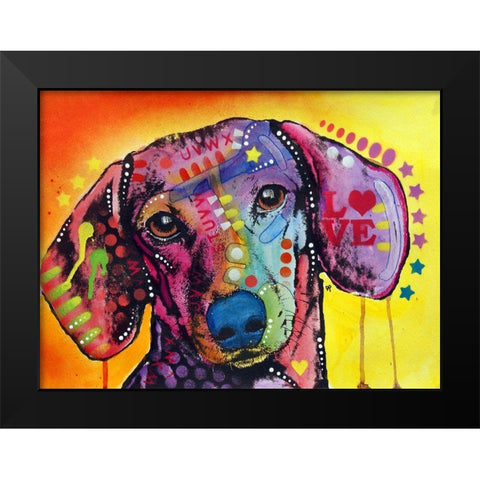 Tilt Dachshund Love Black Modern Wood Framed Art Print by Dean Russo Collection