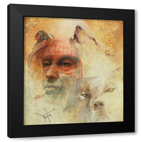Call Of The White Wolf Black Modern Wood Framed Art Print with Double Matting by Lund, Denton