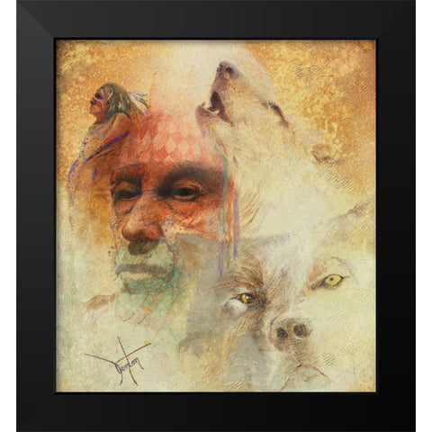 Call Of The White Wolf Black Modern Wood Framed Art Print by Lund, Denton