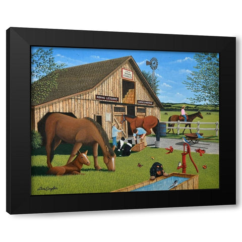 Old Town Stables Black Modern Wood Framed Art Print with Double Matting by Engler, Don