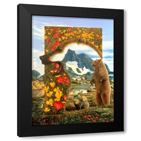 Bearly Where Bearly There Black Modern Wood Framed Art Print by Stevenson, Graeme