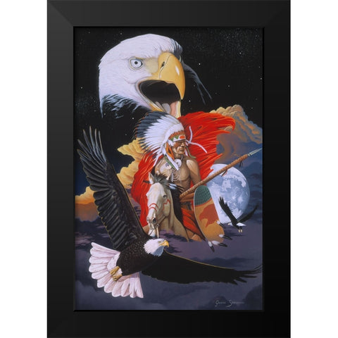 Eagle Warrior Black Modern Wood Framed Art Print by Stevenson, Graeme