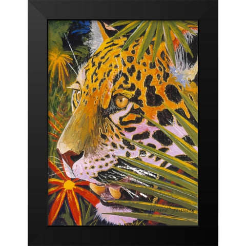 Jaguar Jungle Black Modern Wood Framed Art Print by Stevenson, Graeme
