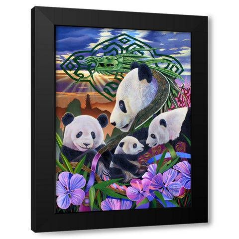 Panda Play Black Modern Wood Framed Art Print by Stevenson, Graeme
