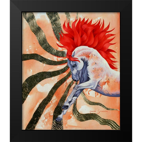 Red Stallion Black Modern Wood Framed Art Print by Stevenson, Graeme
