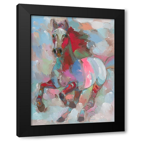 Fiery Stallion Black Modern Wood Framed Art Print with Double Matting by Khorasani, Hooshang