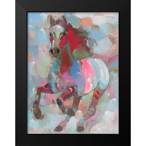 Fiery Stallion Black Modern Wood Framed Art Print by Khorasani, Hooshang