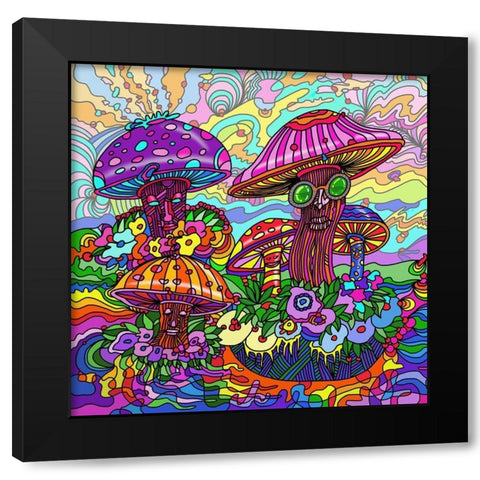 Pop-Art-Mushrooms Black Modern Wood Framed Art Print by Green, Howie