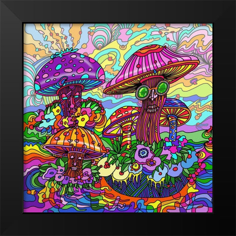 Pop-Art-Mushrooms Black Modern Wood Framed Art Print by Green, Howie