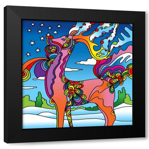 Pop Art Reindeer Black Modern Wood Framed Art Print by Green, Howie