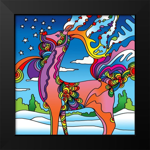 Pop Art Reindeer Black Modern Wood Framed Art Print by Green, Howie