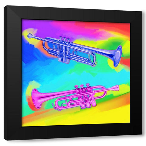 Pop-Art-Trumpets Black Modern Wood Framed Art Print by Green, Howie