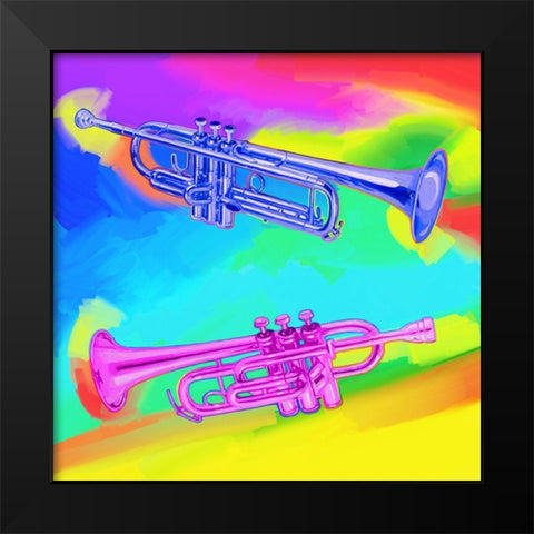 Pop-Art-Trumpets Black Modern Wood Framed Art Print by Green, Howie