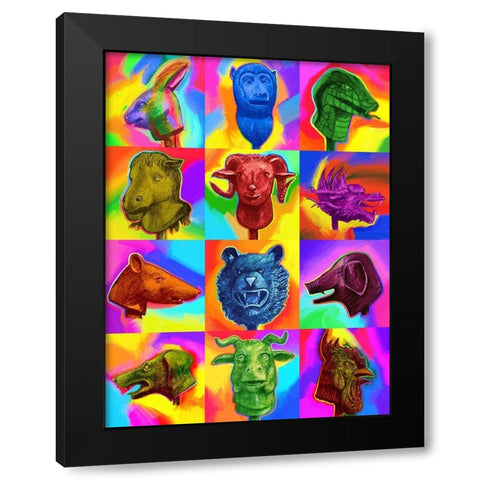 Chinese Zodiac Pop Art Black Modern Wood Framed Art Print with Double Matting by Green, Howie
